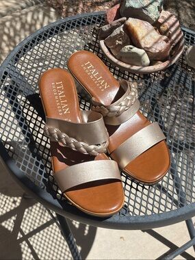 Italian Shoemakers Slip on Wedge Heel Sandals Size 9 Gold NWOT